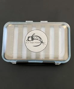 Adamsbuilt FLY FISH FOOD LOGO FLY BOX, CLEAR DOUBLE SIDED - LARGE, DRY AND NYMPH FOAM