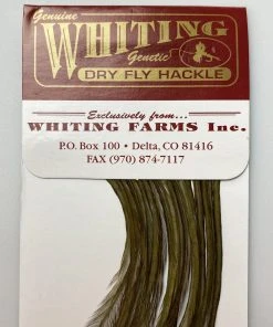 Whiting 100 Pack Dry Fly Hackle - Dark Olive - 14