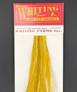 Whiting 100 Pack Dry Fly Hackle - White Dyed Golden Olive - 12