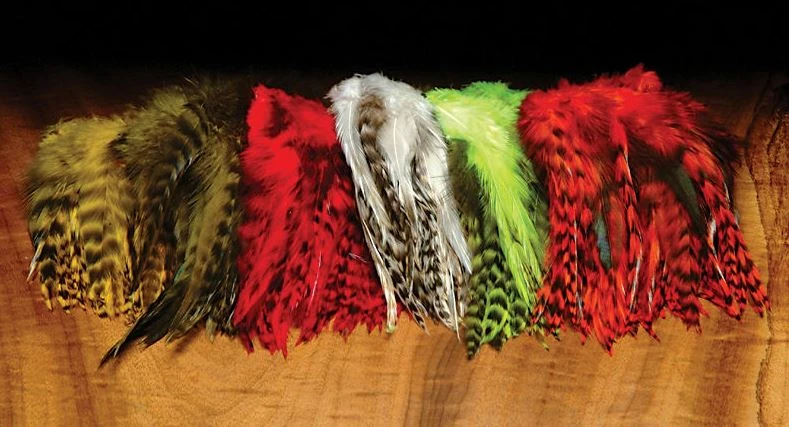 Feathers & Marabou Hareline Strung 4-6" Grizzly Variant Saddle Hackle 3 Feathers & Marabou Hareline Strung 4-6" Grizzly Variant Saddle Hackle